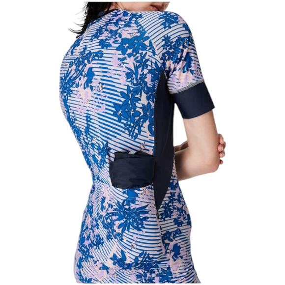 Sweaty Betty NWT Short Sleeve Cycling Jersey Floral Grid Zip Pocket Size S - Picture 3 of 14